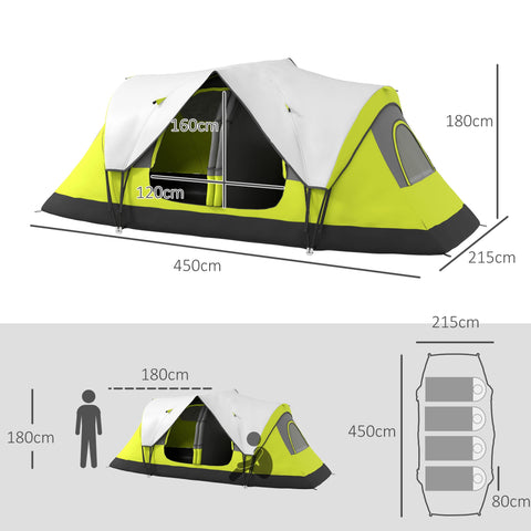 Rootz Camping Tent - 2 Room Shelter - Outdoor Canopy - Rain Protection - Dark Green - 450cm x 215cm x 180cm