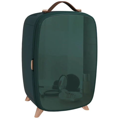 Rootz Beauty Fridge - Mini Fridge - 4 L Capacity - Portable Adapter - Plastic - Aluminum - Dark Green - 20.3 X 26.3 X 28 Cm
