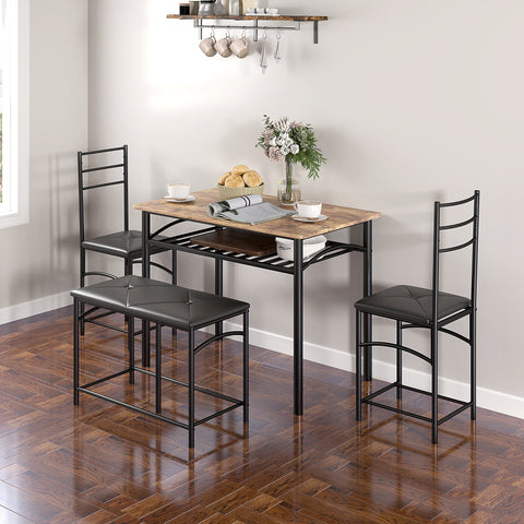 Rootz 4-Part Dining Room Set - Space-Saving Furniture - Compact Dining Set - Comfort Seating - 100cm x 60cm x 74.5cm Table