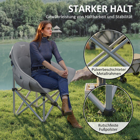 Rootz Foldable Camping Chair - Portable Seat - Outdoor Armchair - Supports up to 120kg - Grey - 90cm x 63cm x 100cm