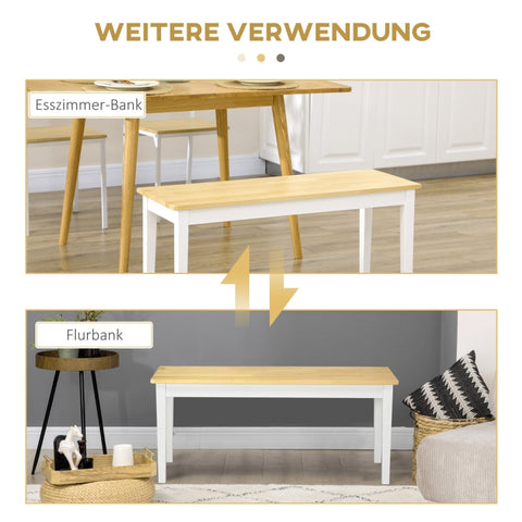 Rootz Wooden 2-Seater Bench - Solid Wood - Lacquered Bench - Natural + White - Sturdy Pine Wood - Minimalist Design - Easy to Care For - 36D x 102W x 45H cm