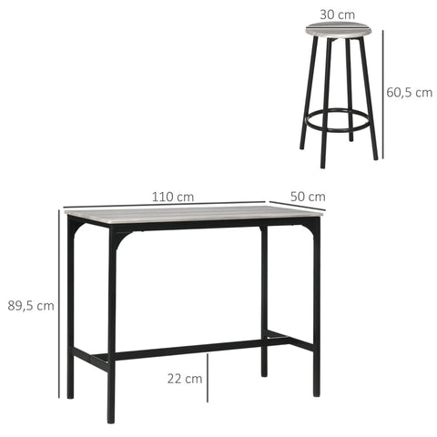 Rootz 5-Piece Bar Table Set - Industrial Dining Set - Compact Bar Furniture - Space-Saving Design - 110cm x 50cm x 89.5cm Table