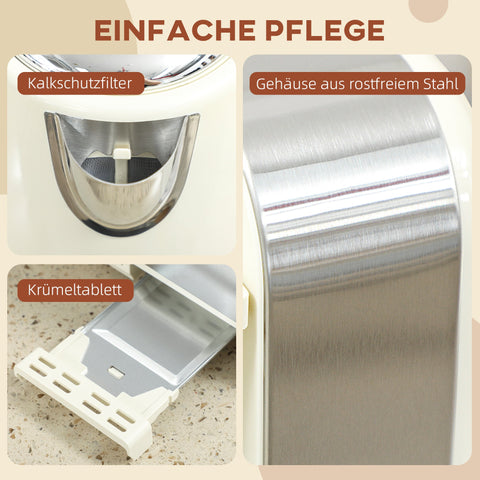 Rootz Kettle and Toaster Set - Breakfast Set - Stainless Steel Kitchen Duo - Precise Heating - White and Grey- Kettle: 21.1cm x 16.5cm x 25.2cm, Toaster: 29.2cm x 26.5cm x 18.8cm