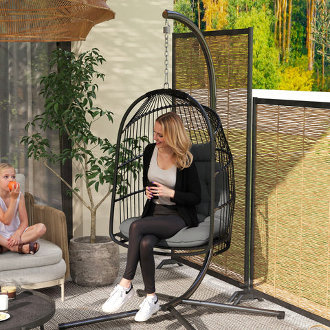 Rootz Hanging Chair Hanging Basket - Swing Chair - Egg Chair - Ergonomic Comfort - 74L x 68W x 105H cm - Grey and Black