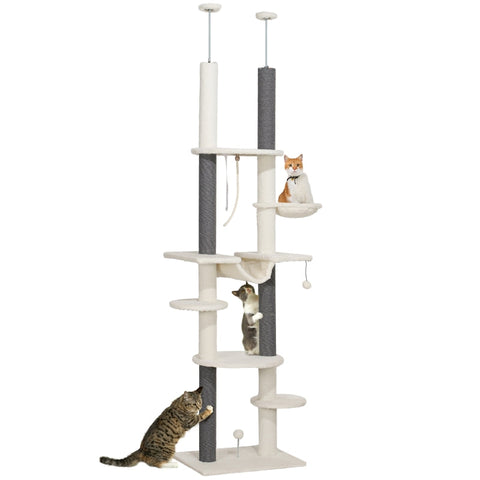 Rootz Ceiling High Scratching Post - Cat Tree - Adjustable Cat Tower - Space-Saving Design - 60cm x 44cm x 225-255cm