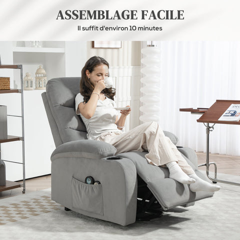 Rootz Electric Massaging & Heating Armchair - Velvet Recliner - Relax Chair - 8 Points & Lumbar Heating - 86x89x104 cm