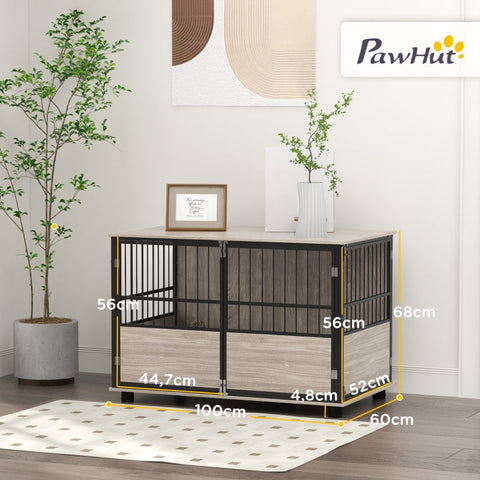 Rootz Bello Dog Crate - Wooden Dog Kennel - Pet Crate - Walnut Wood - 100cm x 60cm x 68cm