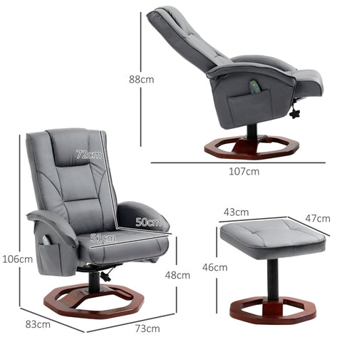 Rootz Massage Chair with Stool - Recliner - Relaxation Chair - Vibration Massage - 73cm x 83cm x 106cm