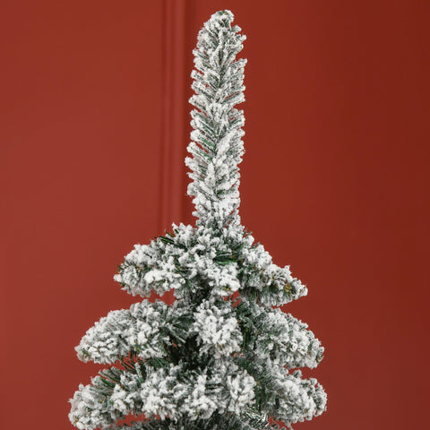 Rootz Artificial Snowy Christmas Tree - Slim Xmas Tree - Fireproof Pine - Realistic Look, Space-Saving, 180cm, Green/White, 46x46x180cm