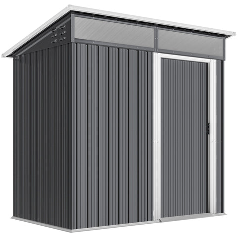 Rootz Garden Shed - Tool Shed - Equipment House - Waterproof Steel - Weatherproof - 1.95m x 1.22m x 1.59/1.82m - Grey