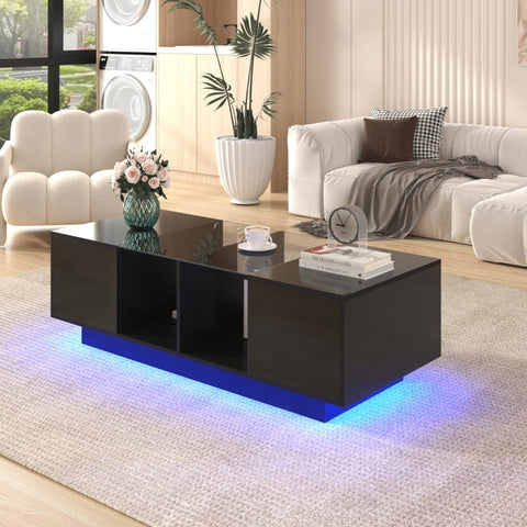 Rootz High Gloss Coffee Table - Modern Table - Living Room Centerpiece - LED Lighting - 120L x 50W x 37H cm