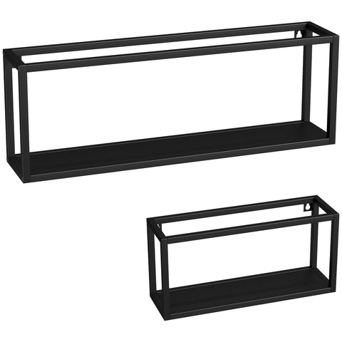 Rootz Set of 2 Wall Shelves - Floating Shelves - Display Racks - Space-Saving, 15kg Load - Steel, Black, 60x12x21cm & 40x12x19cm