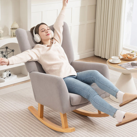 Rootz Rocking Chair - Retro Design Armchair - Upholstered Armchair - Ergonomic Comfort - 72cm x 97cm x 100cm - Grey