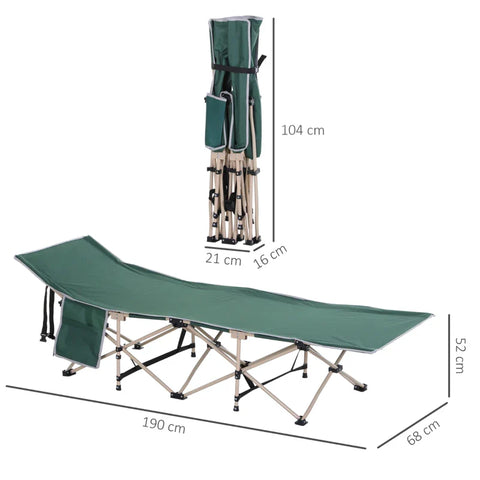 Rootz Camp Bed - Foldable Camping Bed - Military Sleeping Bed - Weather Resistant - Includes Tote Bag - Green + Beige - 190cm x 68cm x 52cm