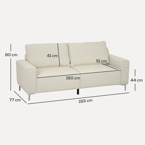 Rootz Modern 3-Seater Sofa - Soft Couch - Upholstered Sofa - Luxuriously Comfortable - 193cm x 77cm x 80cm