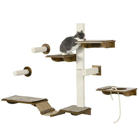 Rootz Cat Wall Shelf Set - Climbing Wall - Cat Platforms - Sisal Scratch Surfaces - Secure Support - 136cm x 29cm x 8.5cm