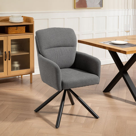 Rootz Padded Dining Chair - Kitchen Chair - Armrest Chair - Thick Padding, Metal Legs, Grey - 57cm x 93cm