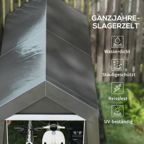 Rootz Garden Storage Tent - Bike Shed - Equipment Shelter - PE Tarpaulin - Galvanized Steel - 210cm x 360cm x 235cm