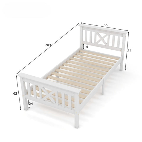Rootz White Pine Wood Single Bed - Minimalist Design - Elegant Bed Frame - Robust & Practical - 208L x 96W x 82H cm