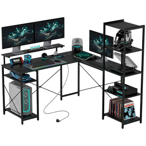 Rootz L Shape Desk - Corner Computer Desk - Ergonomic Office Table - Charging Station - 137cm x 140cm x 139.5cm