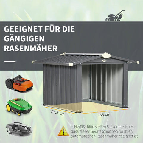 Rootz Garage for Robot Lawnmowers - Canopy Shelter - Protective Cover - Maximum Stability - Optimal Rainwater Drainage - Good Air Circulation - 88cm x 89cm x 63cm - Galvanized Stainless Steel - Black
