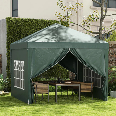 Rootz Camping Gazebo - Wedding Party - Canopy Tent Marquee - Pop Up Gazebo - Carry Bag - Windows - Steel Frame - Green - 2.95 x 2.95 m x 2.58m