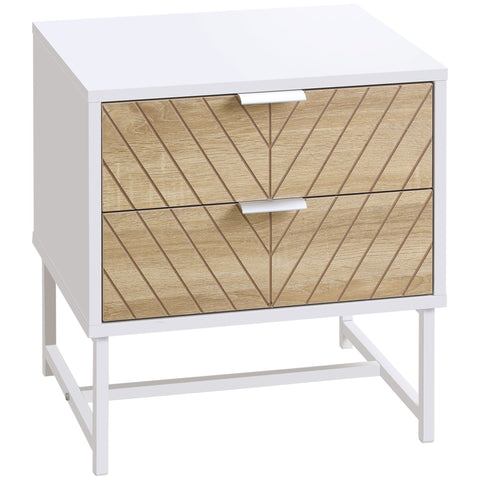 Rootz Bedside Side Table - Nightstand - End Table - With Drawers & Steel Frames - 45 x 39 x 48 cm - Elegant Storage Solution