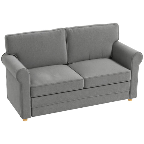 Rootz 2-Seater Sofa - Compact Living Room Couch - Linen-Look Fabric - Soft Seat Cushions - 150cm x 74cm x 86cm - Grey
