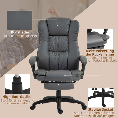 Rootz Adjustable Swivel Chair - Office Chair - Ergonomic Recliner - Massage Function - Faux Leather - 68.5x68.5x113-121cm