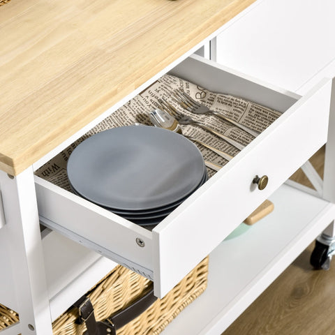 Rootz Kitchen Trolley Stand Shelf - Rollable Serving Trolley - Mobile Kitchen Cart - Ample Storage - Elegant Design - Durable Rubber Wood - 108cm x 45cm x 89cm