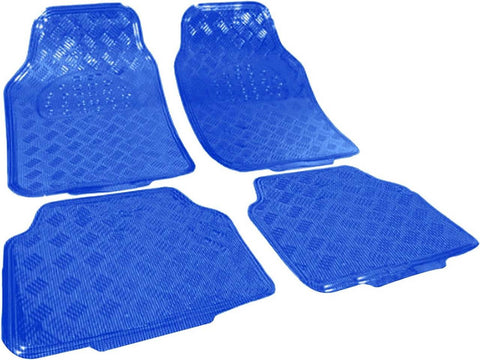 Rootz Universal Auto Footmats 4-Part - Car Floor Mats - Vehicle Mats - Optimal Protection - 69 x 49 cm Front, 46 x 47 cm Rear, Blue Alu Chroma Optics