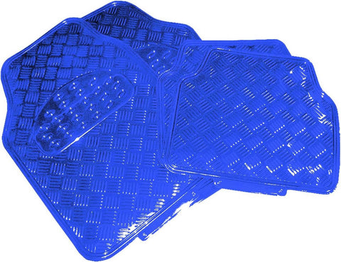 Rootz Universal Auto Footmats 4-Part - Car Floor Mats - Vehicle Mats - Optimal Protection - 69 x 49 cm Front, 46 x 47 cm Rear, Blue Alu Chroma Optics