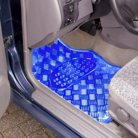 Rootz Universal Auto Footmats 4-Part - Car Floor Mats - Vehicle Mats - Optimal Protection - 69 x 49 cm Front, 46 x 47 cm Rear, Blue Alu Chroma Optics