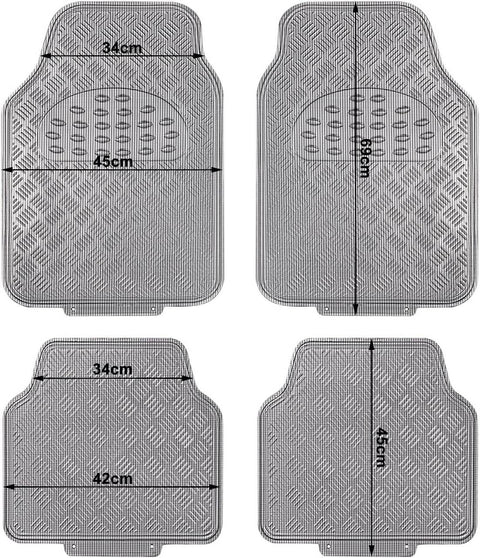 Rootz Universal Auto Footmats Set - Car Floor Mats - Durable Car Liners - Optimal Protection - 69x49cm Front, 46x47cm Rear - Silver Chrome Optics