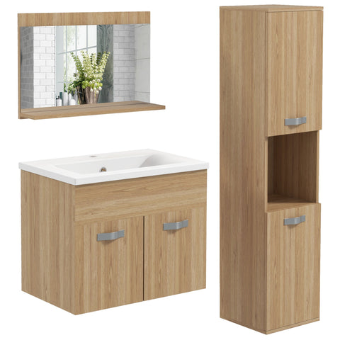Rootz Bathroom Furniture Set - Vanity Unit - Mirror Cabinet - Space-Saving Design - 60cm x 12cm x 40cm, 61cm x 40cm x 50cm, 30cm x 30cm x 131.5cm