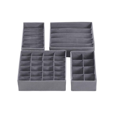 Rootz 4 Piece Set Underwear Organizer - Drawer Organizer - Closet Organizer - Fabric Storage Boxes - 33cm x 10cm x 30cm