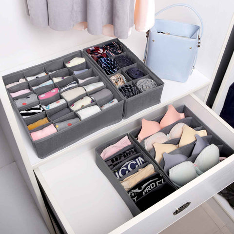 Rootz 4 Piece Set Underwear Organizer - Drawer Organizer - Closet Organizer - Fabric Storage Boxes - 33cm x 10cm x 30cm