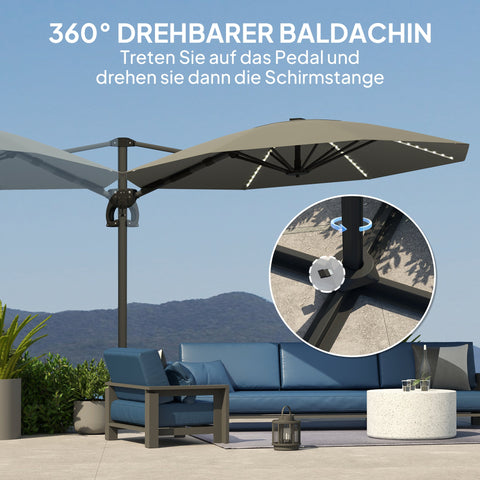 Rootz Aluminum Parasol - Sunshade - UV Protection Umbrella - Waterproof - 294cm x 250cm -Grey