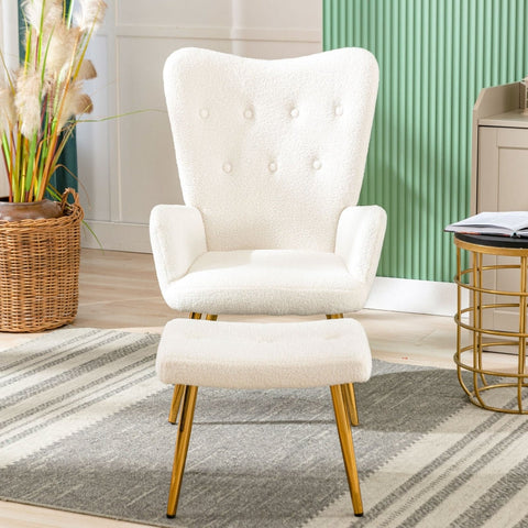 Rootz Elegant Wingback Chair - Armchair - Lounge Chair - Ultimate Comfort - 63cm x 47cm x 98cm - White