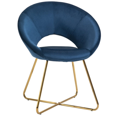 Rootz Modern Velvet Blue Lounge Chair - Accent Chair - Armchair - Luxurious Comfort - Durable Metal Frame - 68cm x 54cm x 84cm