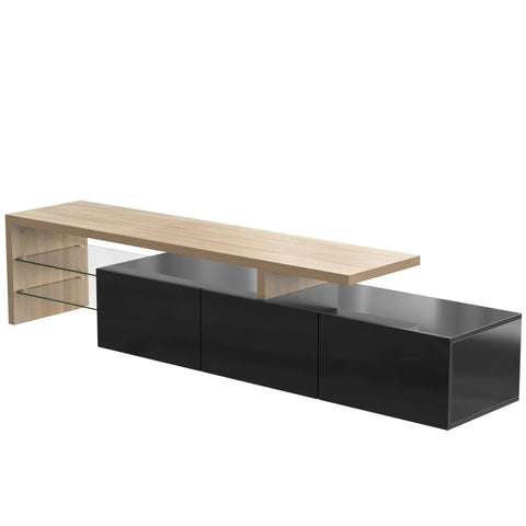 Rootz Elegant TV Cabinet - High Gloss Black - Wood Look - Glass Shelves - LED Lighting - 197.5L x 39W x 42H cm