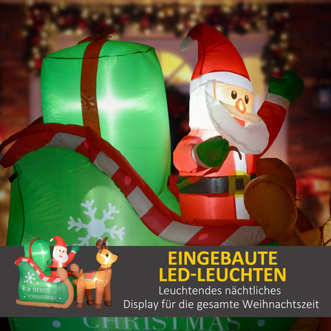 Rootz Inflatable Santa Claus & Reindeer - Festive Holiday Decor - LED Lighted Décor - 210 x 80 x 140 cm - Weather-Resistant, Sparkling Magic