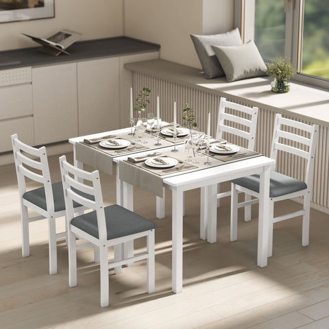Rootz 3-Part Dining Table Set - Kitchen Set - Compact Room Furniture - Space-Saving - MDF White and Grey - 80cm x 40.5cm x 74.5cm
