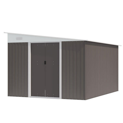 Rootz Metal Tool Shed - Garden Shed - Pitched Roof - Lockable Double Door - Tool Storage House - 2 Air Vents - Grey - 2.8 x 3.45 x 2.01m