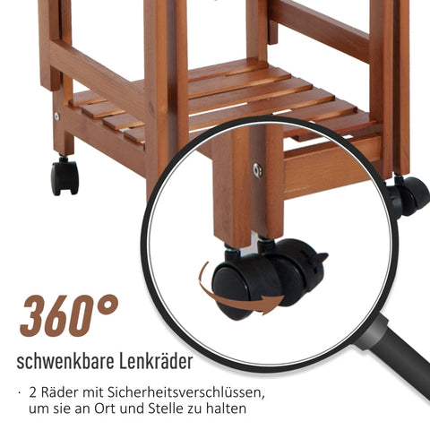 Rootz Serving Trolley - Rolling Kitchen Cart - Mobile Storage Unit - Foldable Work Surface - Easy-Care Ceramic Top - 91cm x 37cm x 75cm