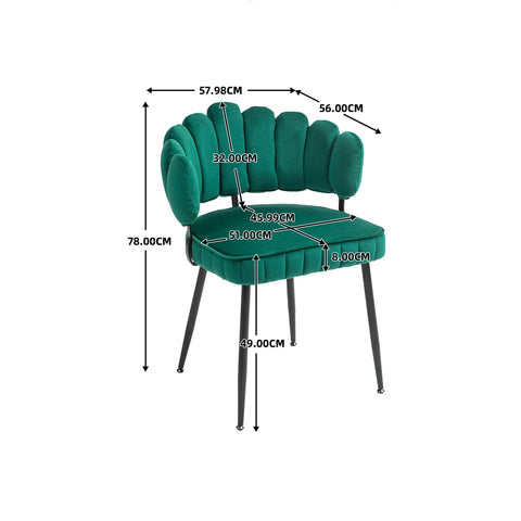 Rootz 2 Piece Set Velvet Dining Chairs - Round Backrest - Upholstered Chairs - Emerald - 58L x 56W x 78H cm - Durable Metal Legs