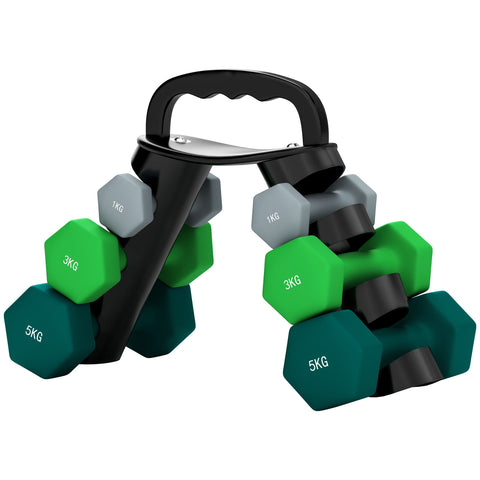 Rootz Dumbbell Set with Rack - Weight Set - Fitness Weights - Space-Saving - Dumbbell: 14x6x6, 19.5x8.5x8.5, 22x9.7x9.7cm - Rack: 42x10x30cm