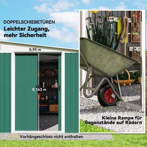Rootz Metal Device Shed - Garden Storage - Equipment Shed - Lockable & Weatherproof - 280 x 345 x 201cm - Green