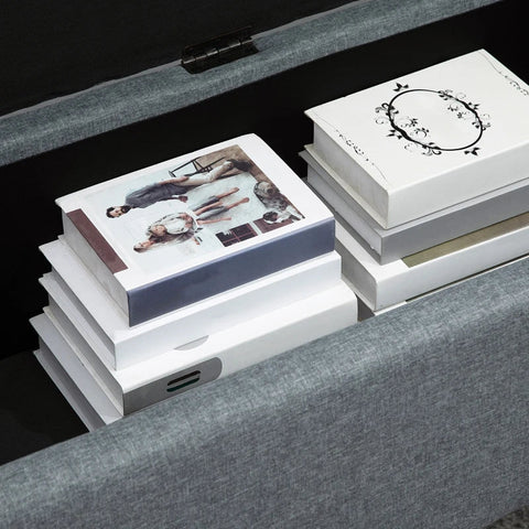 Rootz Bench With Storage - Ottoman - Hallway Bench - Button Stitching - Imitation Linen - Eucalyptus Wood - Gray - 125.1cm x 48.9cm x 41.3cm