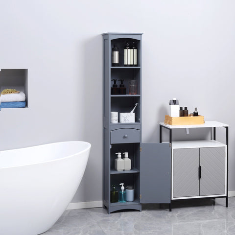 Rootz Tall Bathroom Cabinet - Bathroom Shelf - Toilet Shelf - Space-saving Design - 34L x 24B x 170H cm - Grey